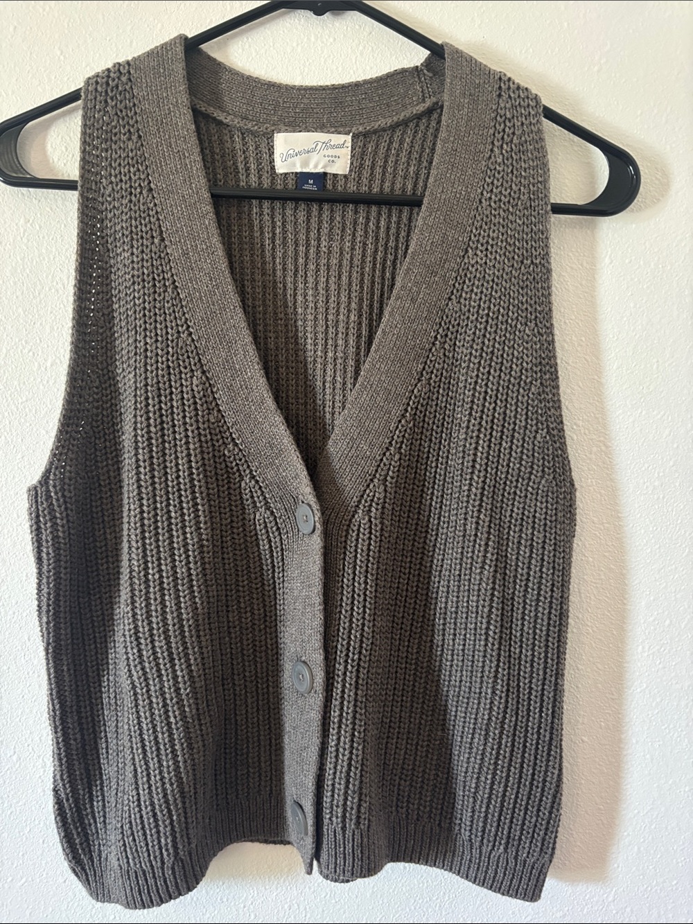 Universal Thread Knit V-Neck Button Front Vest in Taupe